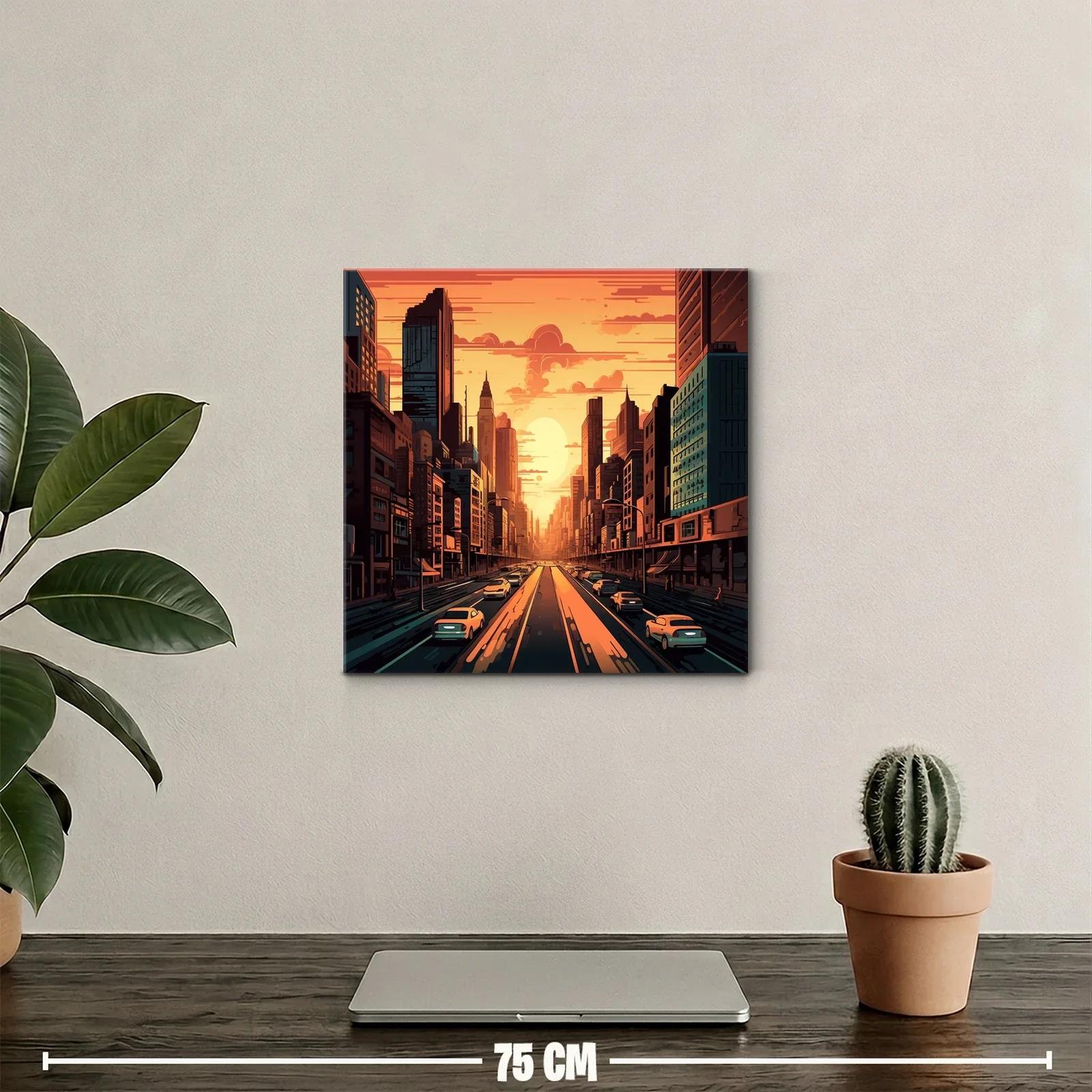Atardecer urbano en ciudad con tráfico y rascacielos — miniatura 2