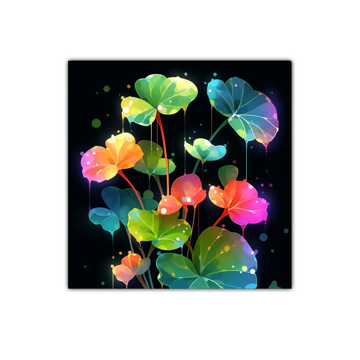 Cuadro decorativo con hojas coloridas luminosas y modernas