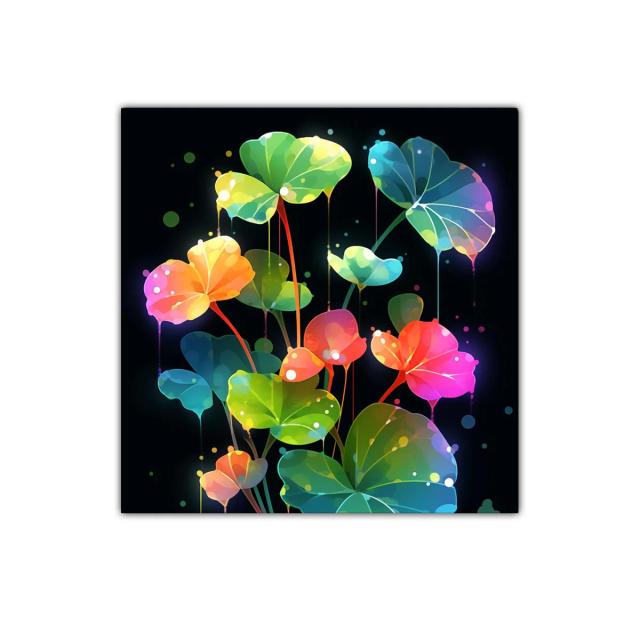 Cuadro decorativo con hojas coloridas luminosas y modernas