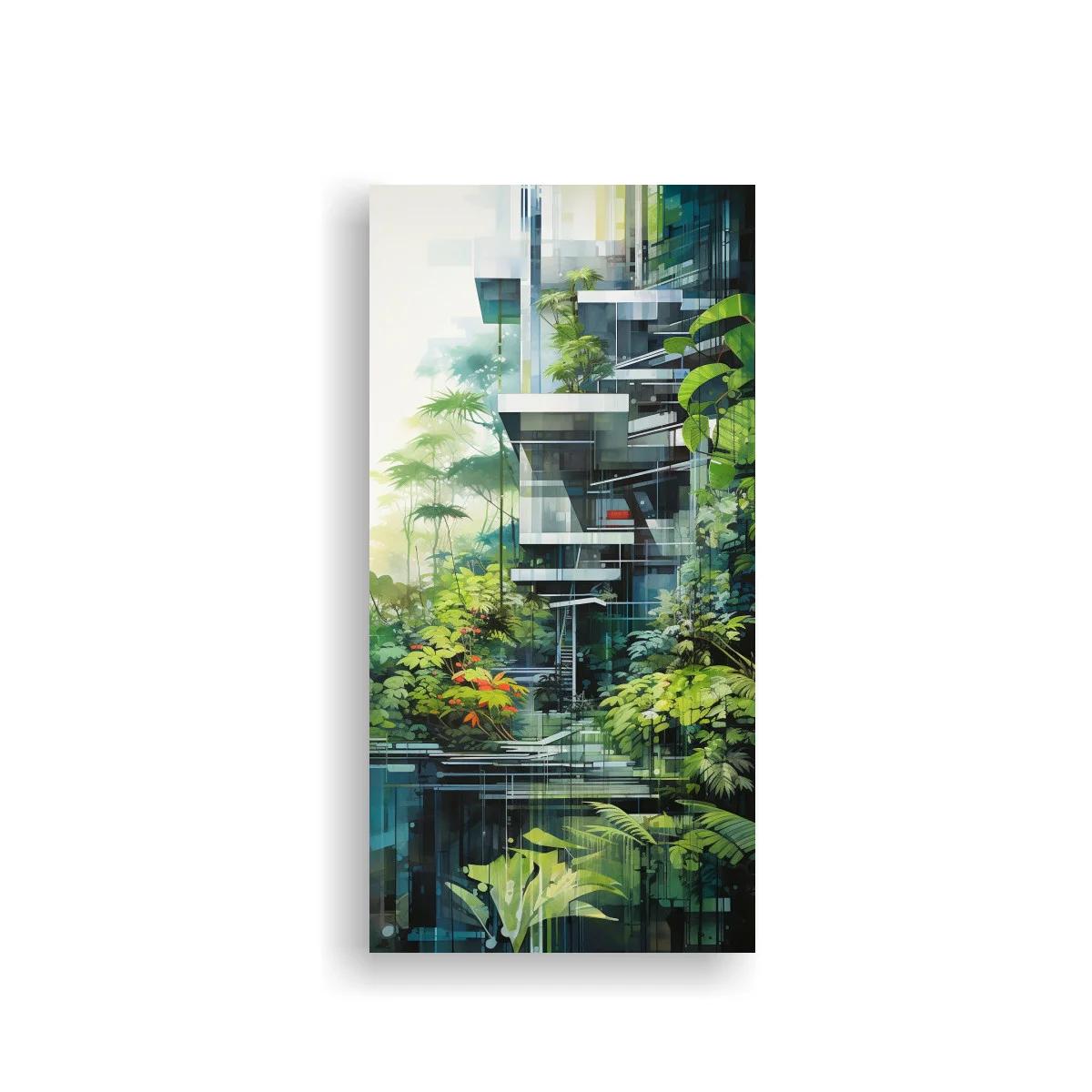 Cuadro casa moderna en la selva con terrazas y ventanales