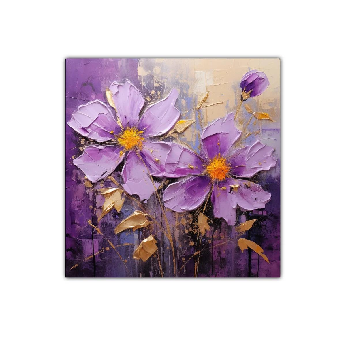 Cuadro decorativo floral en tonos morados y dorados — imagen principal