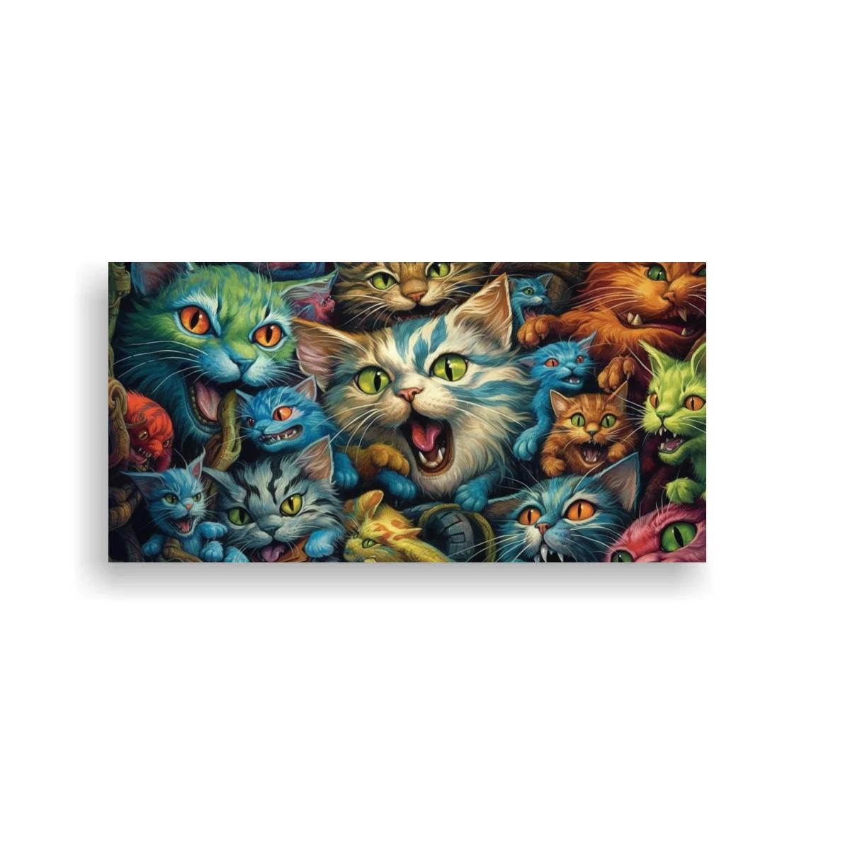 Cuadro grupo de gatos de colores con rostros superpuestos