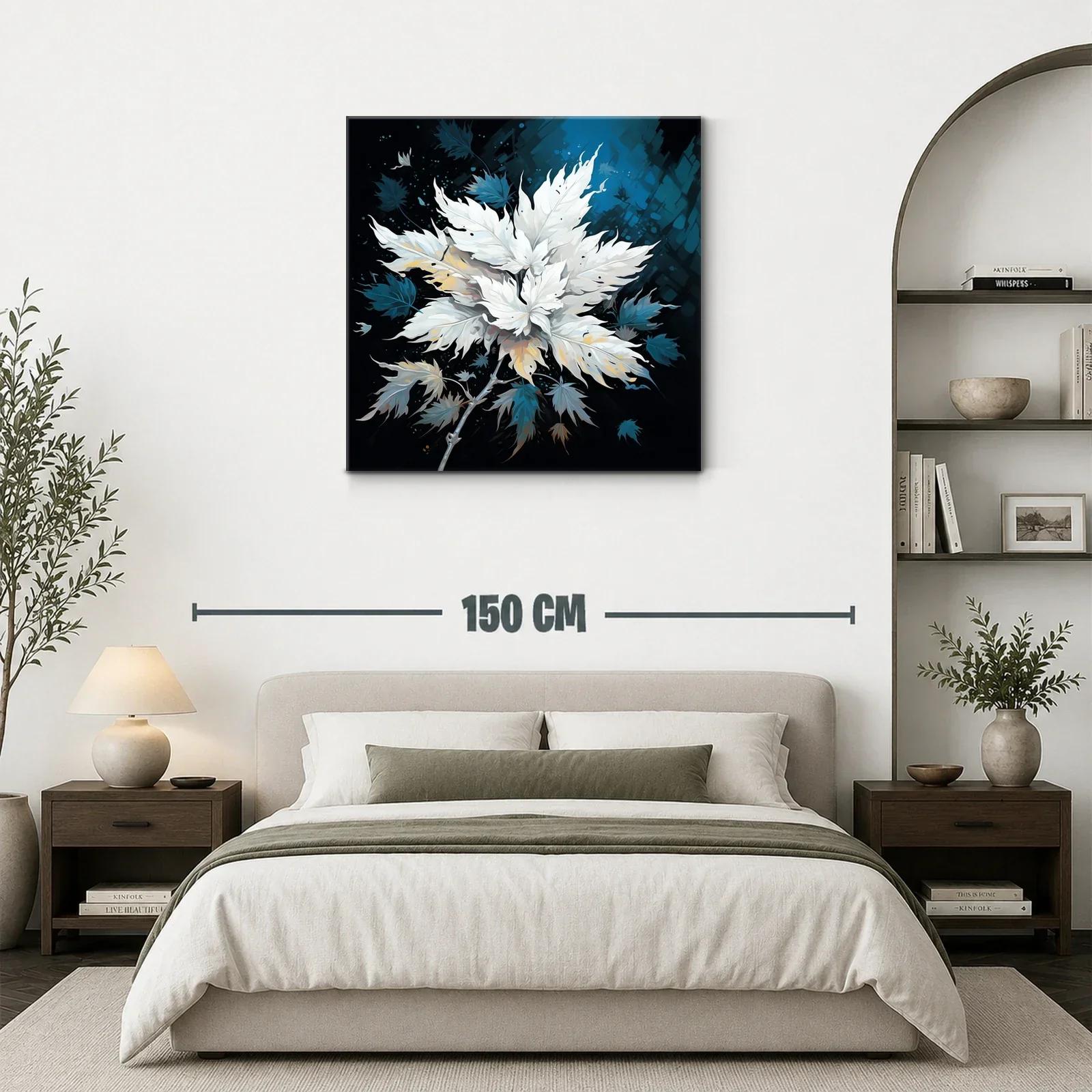 Ramo de hojas blancas con fondo azul oscuro elegante — miniatura 3