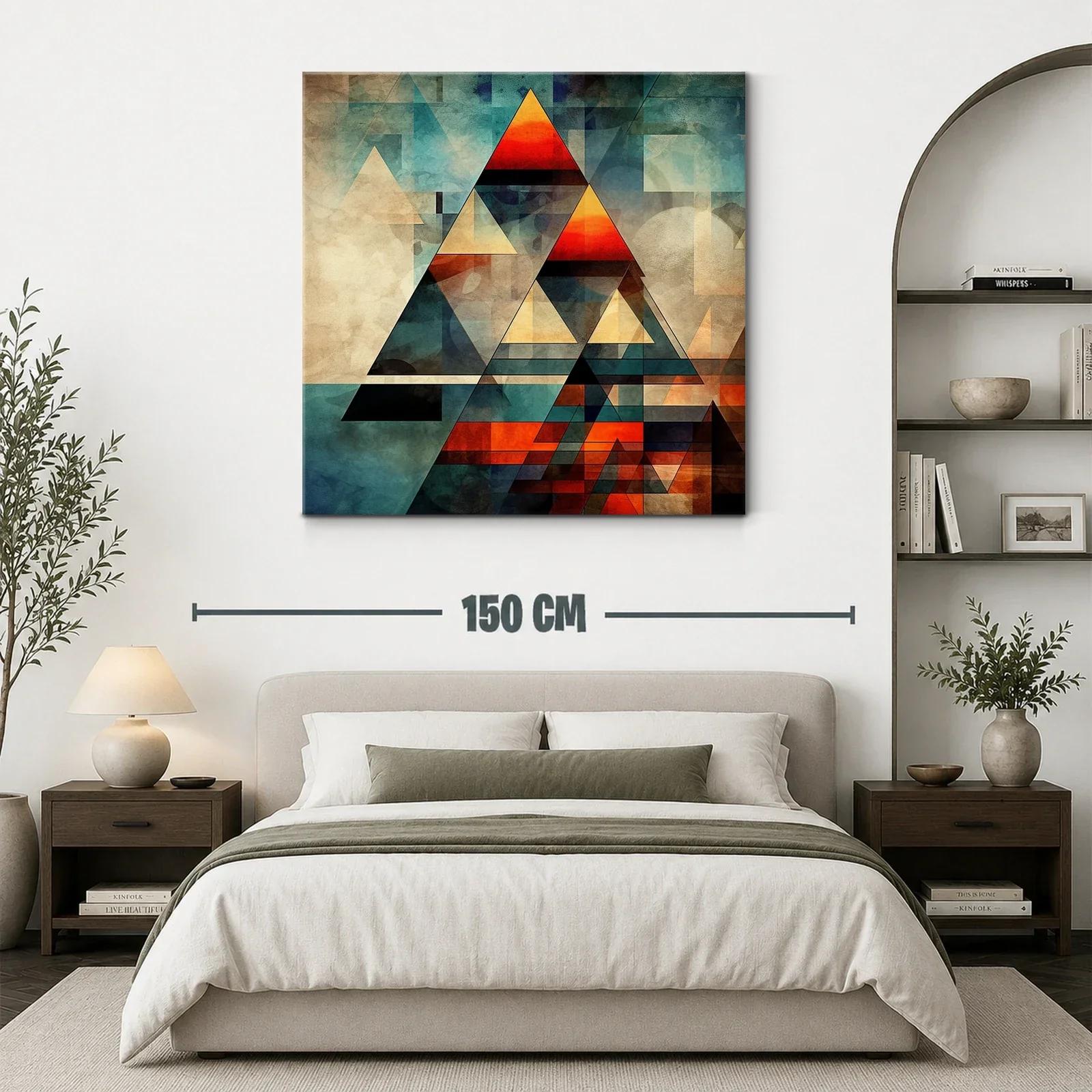 Composición abstracta con triángulos en tonos cálidos y fríos — miniatura 3