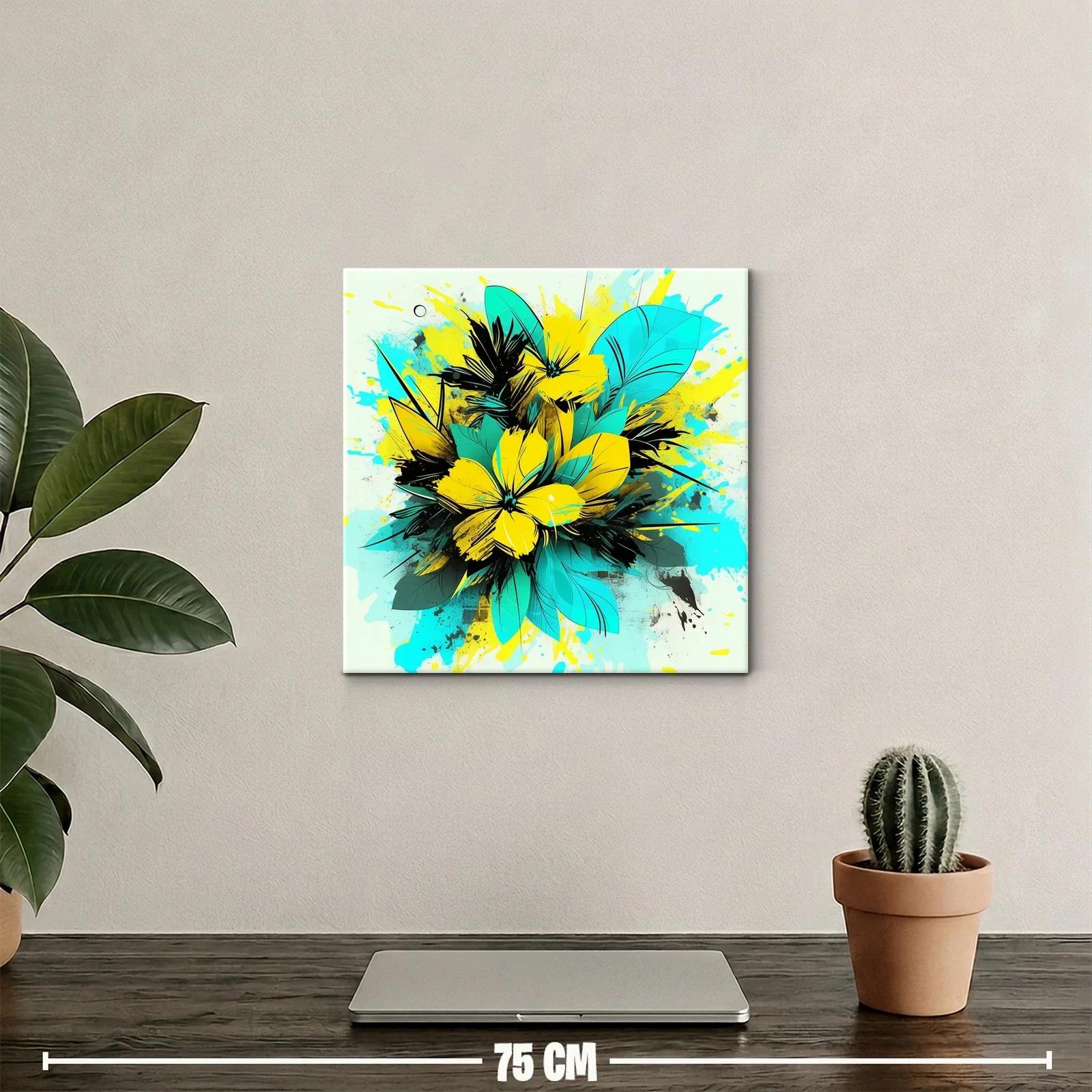 Composición de flores vibrantes en tonos turquesa y amarillo — miniatura 2