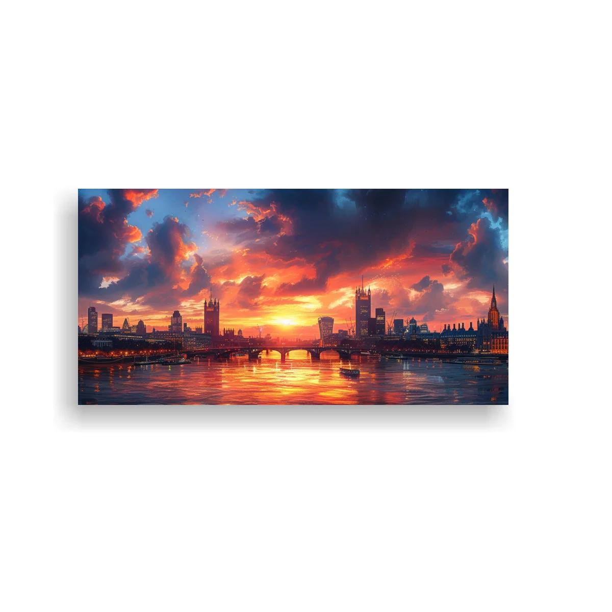 Cuadro skyline de Londres al atardecer con reflejos en el agua