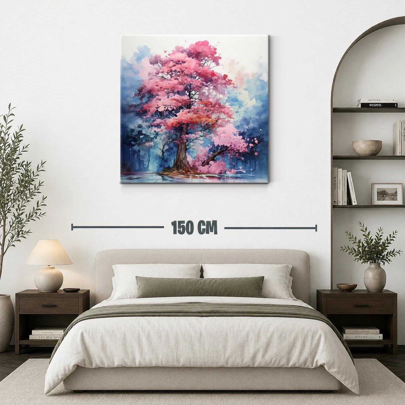 Árbol con flores en tonos rosas y fondo azul etéreo — miniatura 3