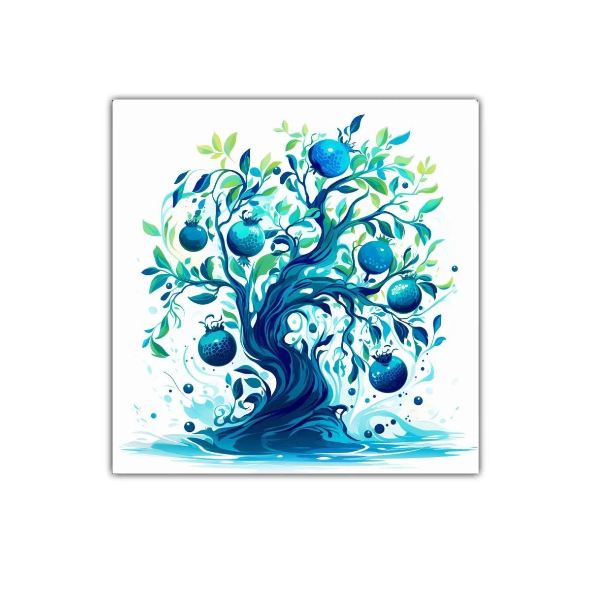 Árbol Azul con Granadas en Movimiento Natural