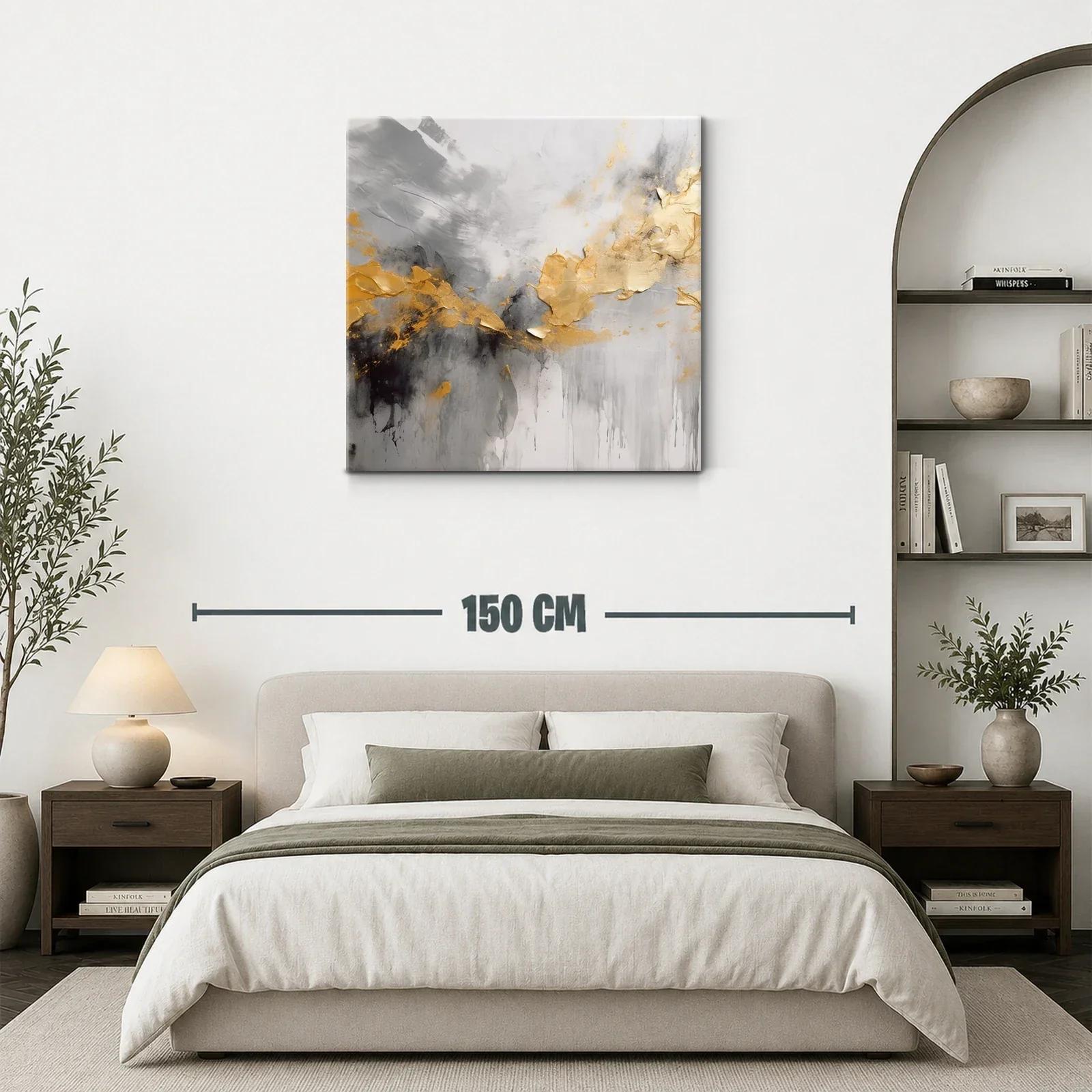 Cuadro abstracto con tonos dorados y grises elegantes — miniatura 3