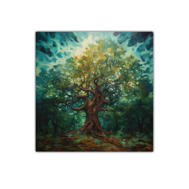 Árbol místico con luces en bosque encantado