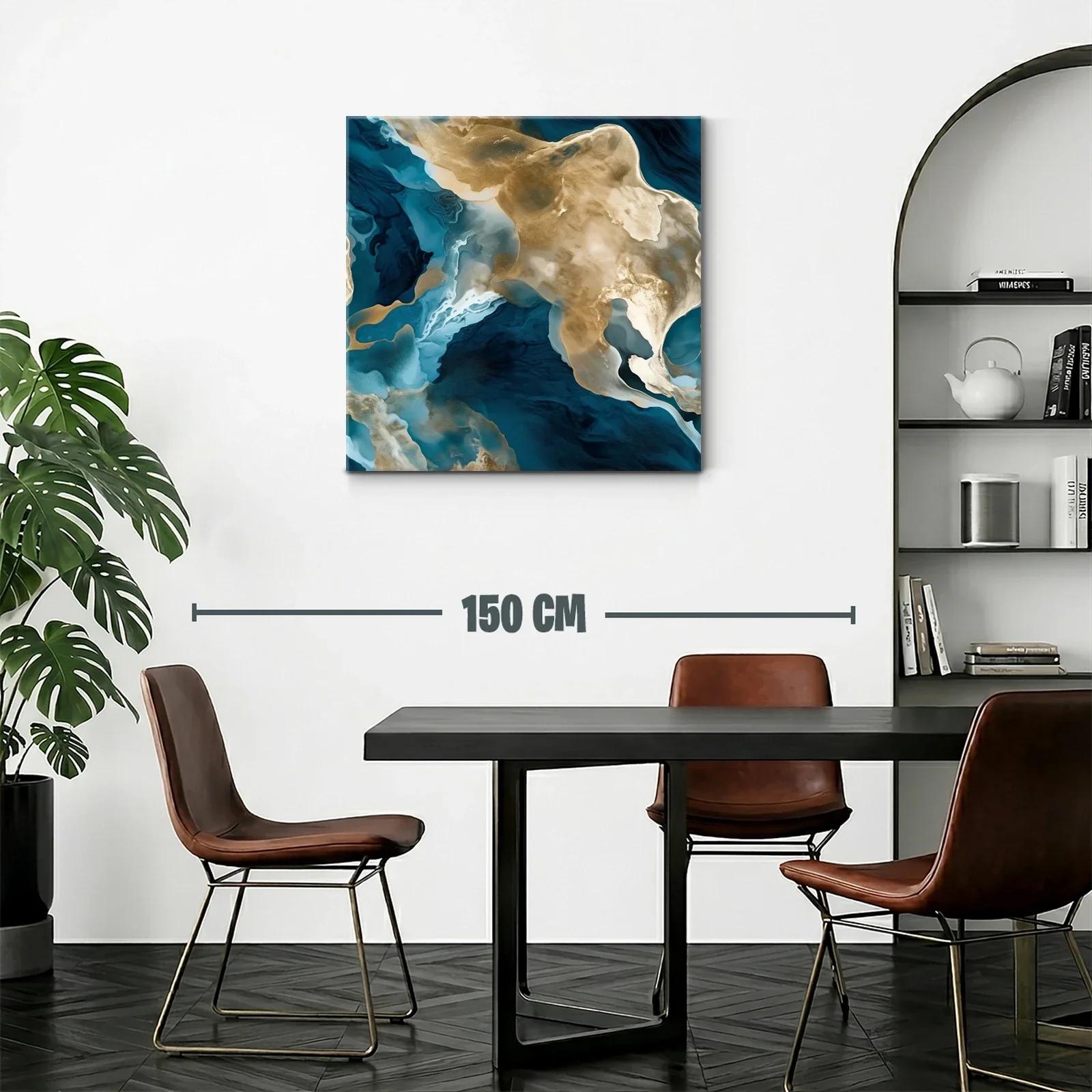 Cuadro abstracto con tonos dorados y azules intensos — miniatura 2
