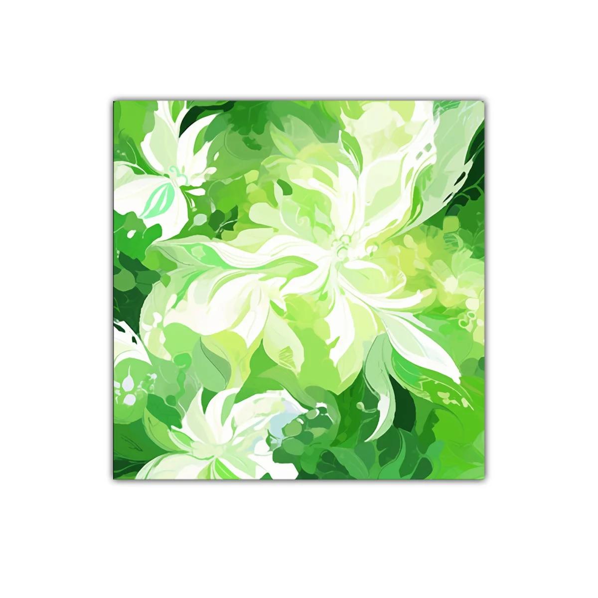 Cuadro decorativo floral en tonos verdes y blancos — imagen principal