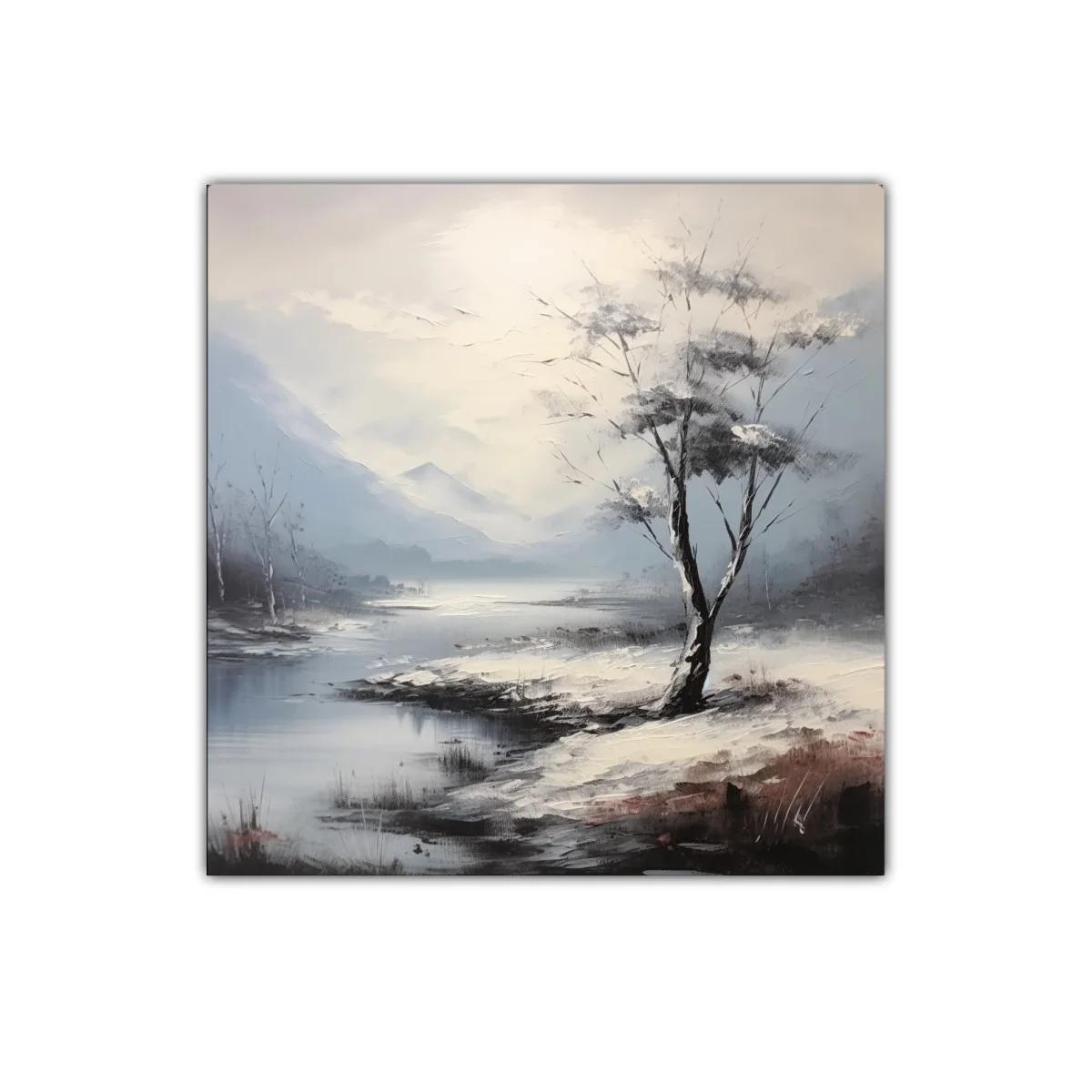 Paisaje con árbol solitario y lago en tonos suaves — imagen principal