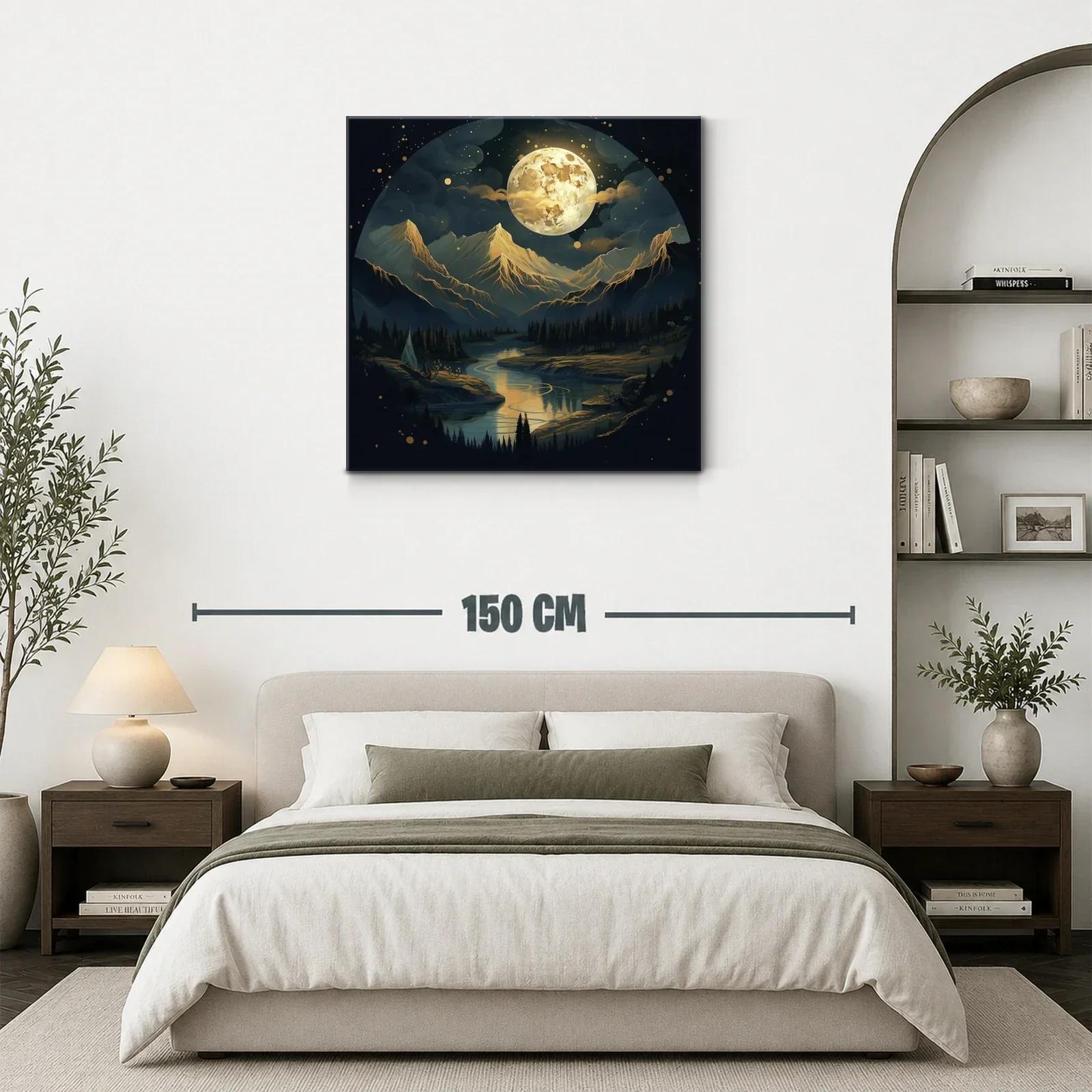 Noche mágica con luna llena sobre montañas doradas — miniatura 3