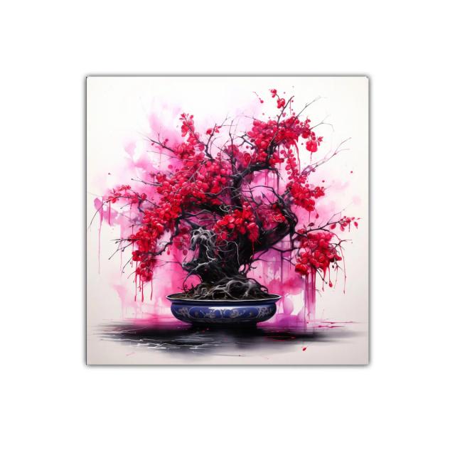 Árbol Bonsái con Flores Rojas Vibrantes