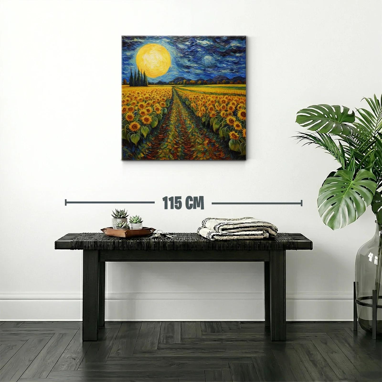 Campo de girasoles bajo una luna llena brillante — miniatura 2
