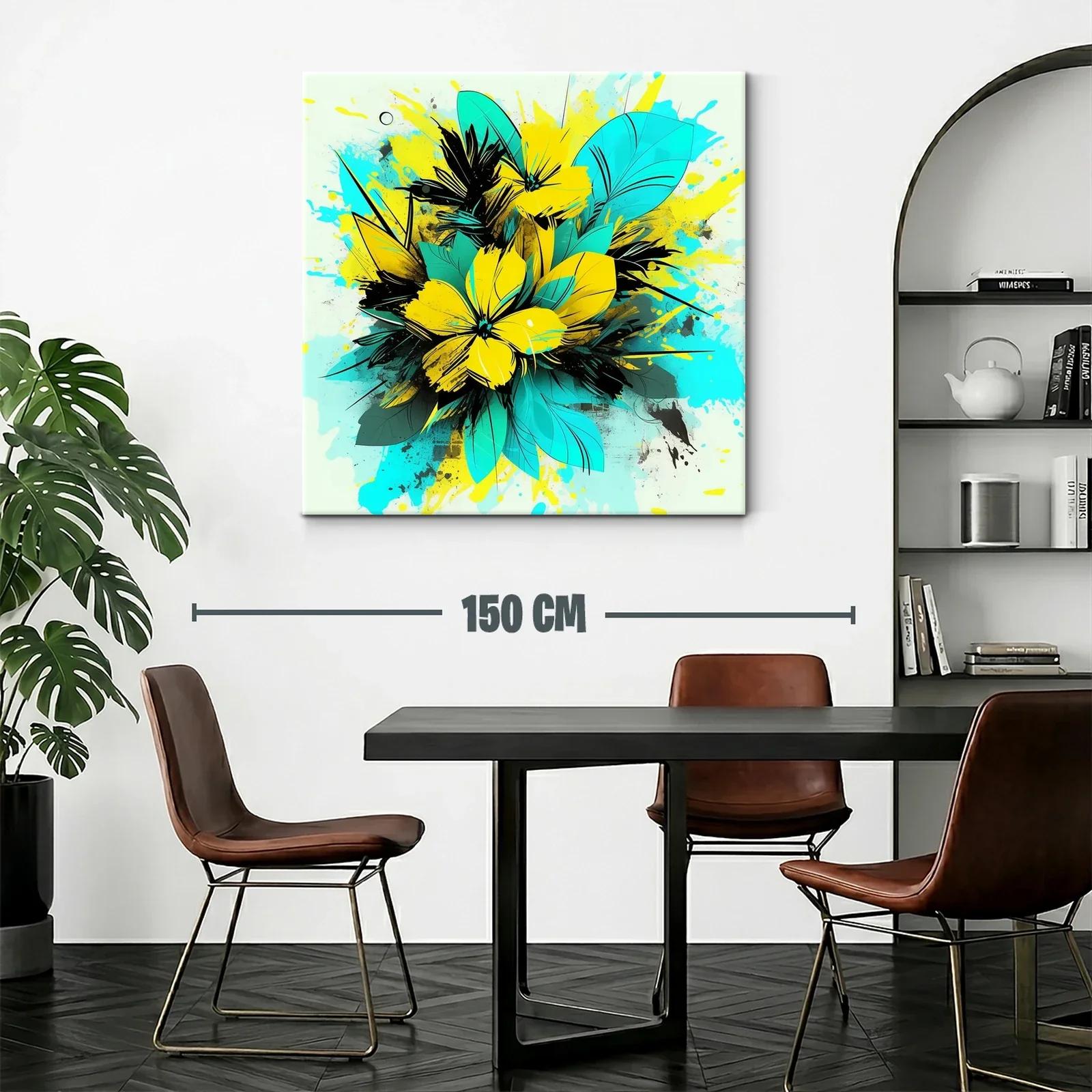 Composición de flores vibrantes en tonos turquesa y amarillo — miniatura 2