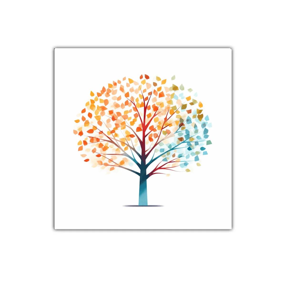 Árbol colorido con hojas en tonos cálidos y fríos