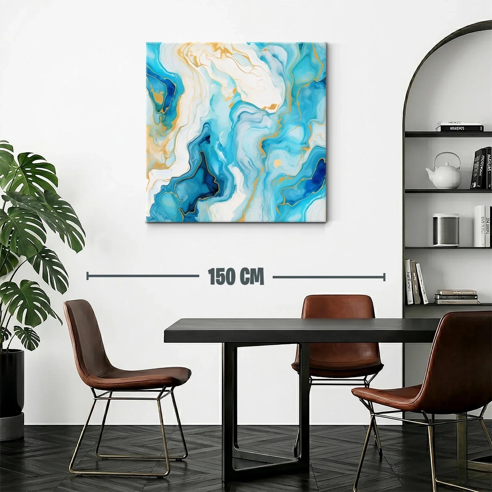 Cuadro abstracto con tonos azules y dorados elegante — miniatura 2