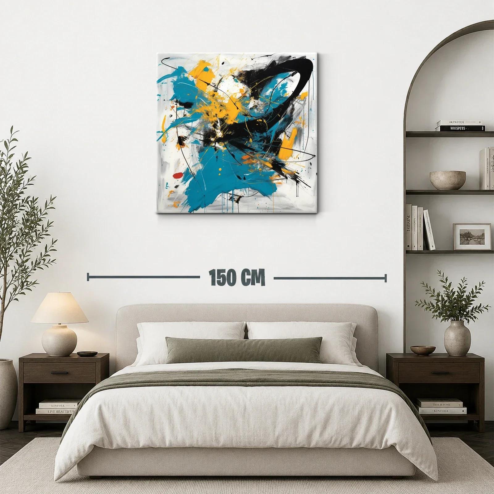 Cuadro abstracto con destellos en azul negro y amarillo — miniatura 3