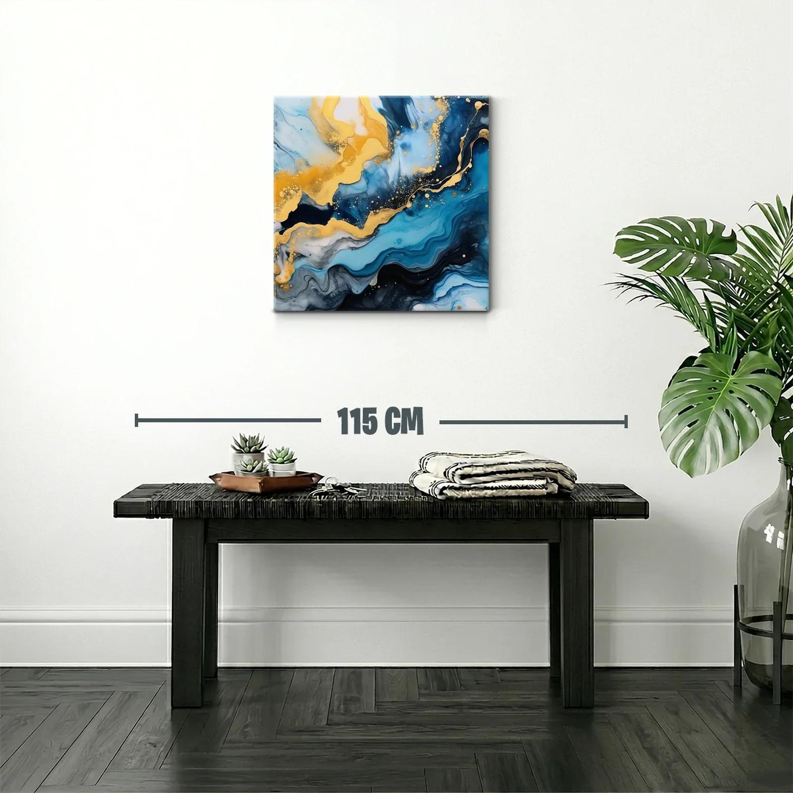 Cuadro abstracto con tonos azules y dorados vibrantes — miniatura 2