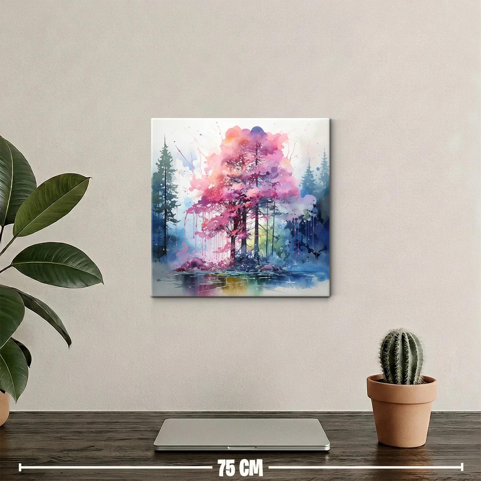 Bosque onírico con árboles rosas y reflejos en agua — miniatura 2