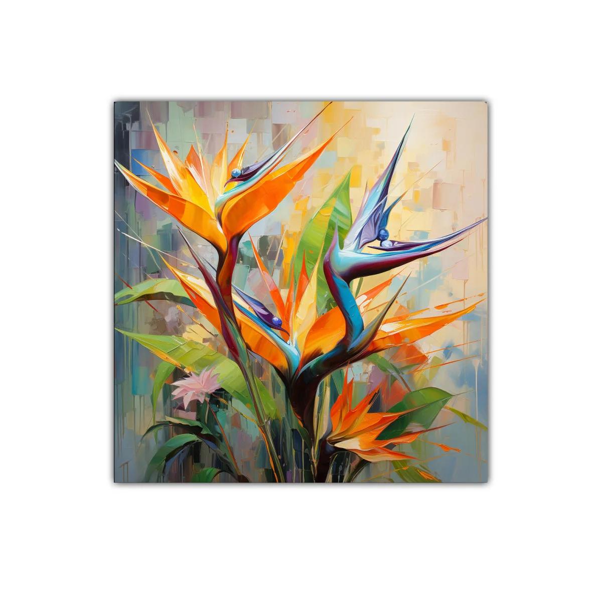 Cuadro vibrante con flores exóticas y colores intensos