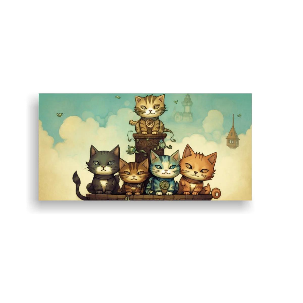 Cuadro grupo de gatos sobre un asiento de madera — imagen principal