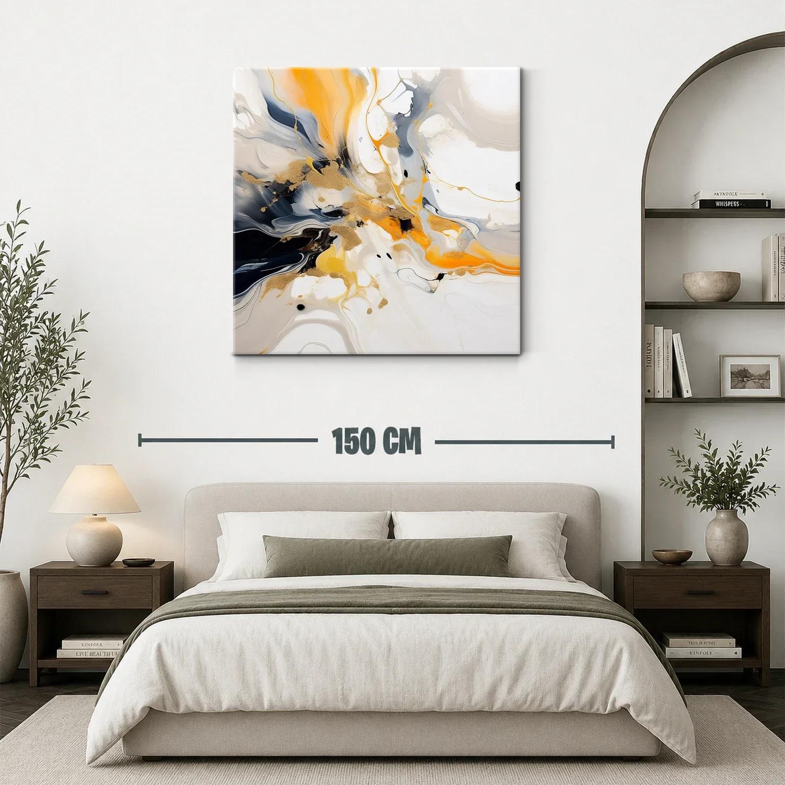 Cuadro abstracto con tonos dorados y naranjas vibrantes — miniatura 3