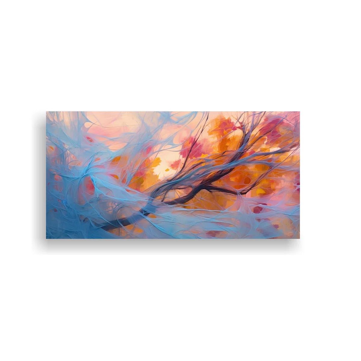 Cuadro rama de árbol con velos azules y toques rosados