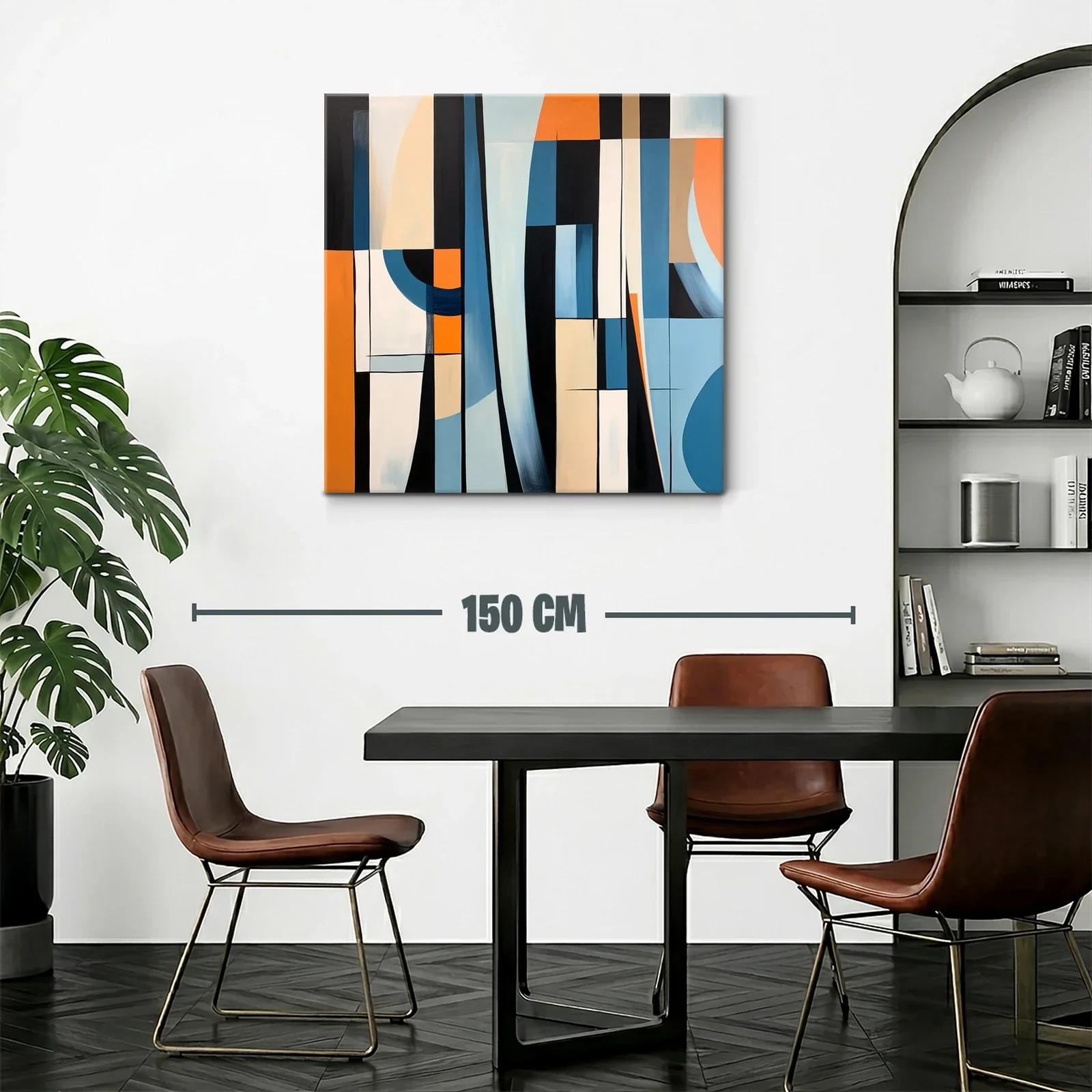 Cuadro abstracto con formas geométricas en tonos azul y naranja — miniatura 2