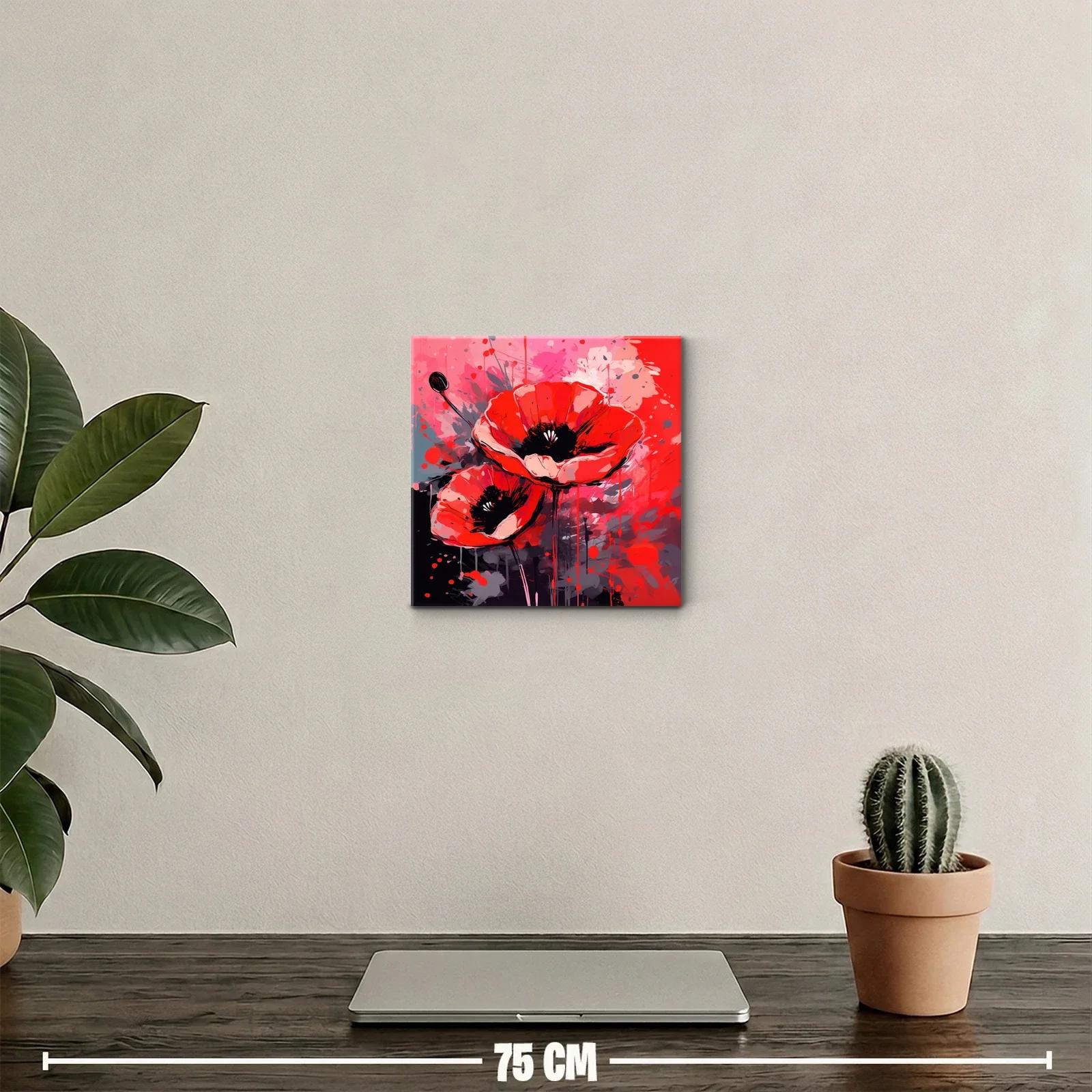 Cuadro decorativo con amapolas rojas vibrantes y arte abstracto — miniatura 2