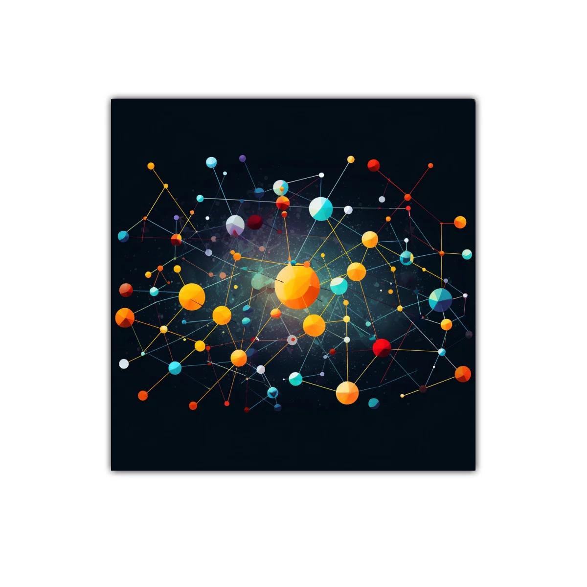 Cuadro abstracto con conexiones coloridas y energía dinámica