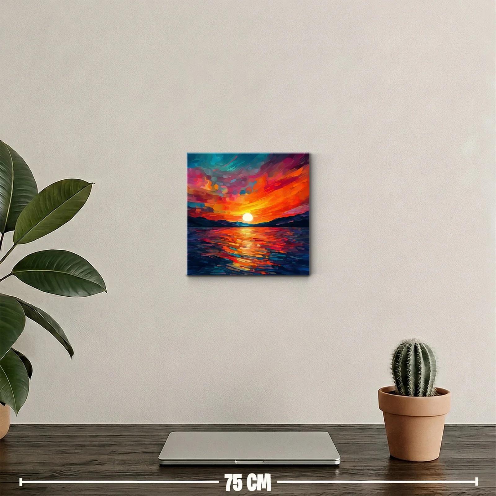Cuadro decorativo con atardecer vibrante y mar tranquilo — miniatura 2