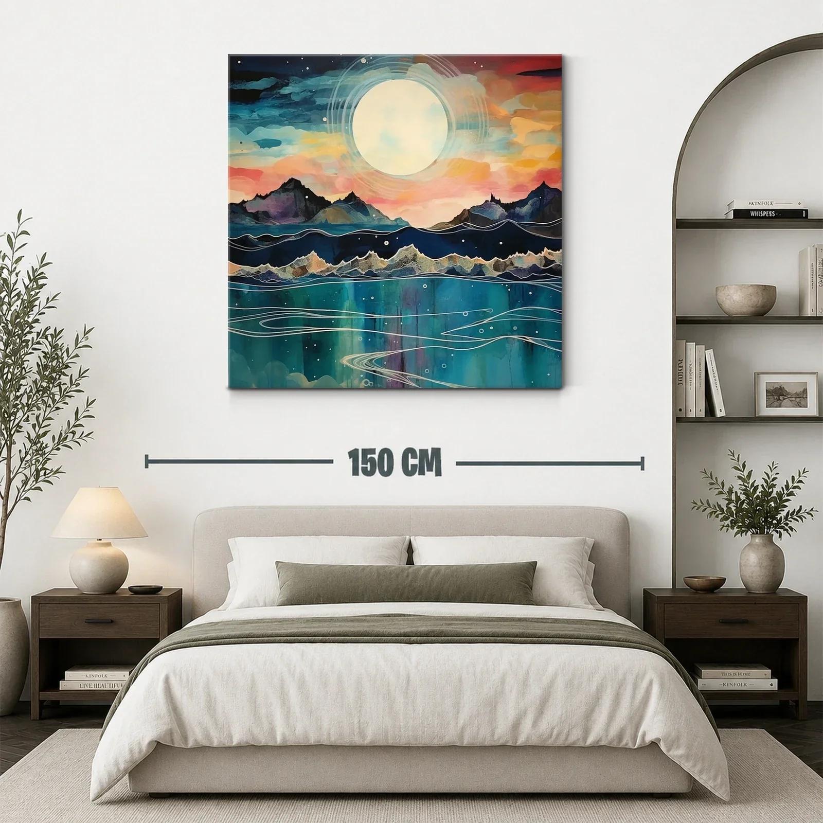 Paisaje nocturno con luna llena sobre montañas y mar — miniatura 3