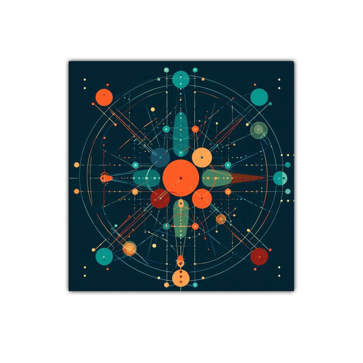 Composición geométrica con círculos y líneas dinámicas en tonos vibrantes — imagen principal