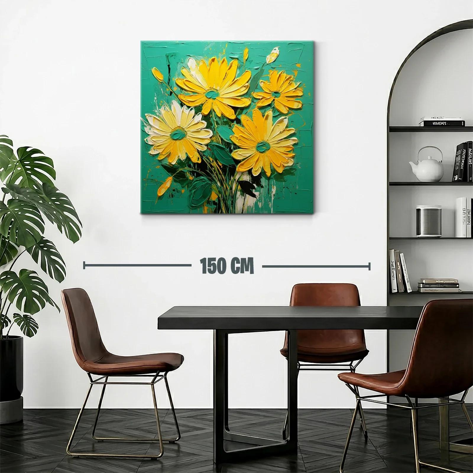 Vibrantes flores amarillas sobre fondo turquesa intenso — miniatura 2