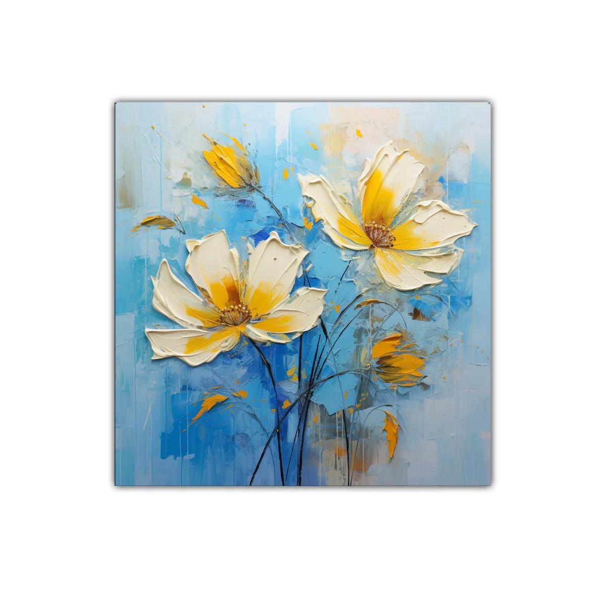 Flores en tonos amarillos sobre fondo azul relajante — imagen principal