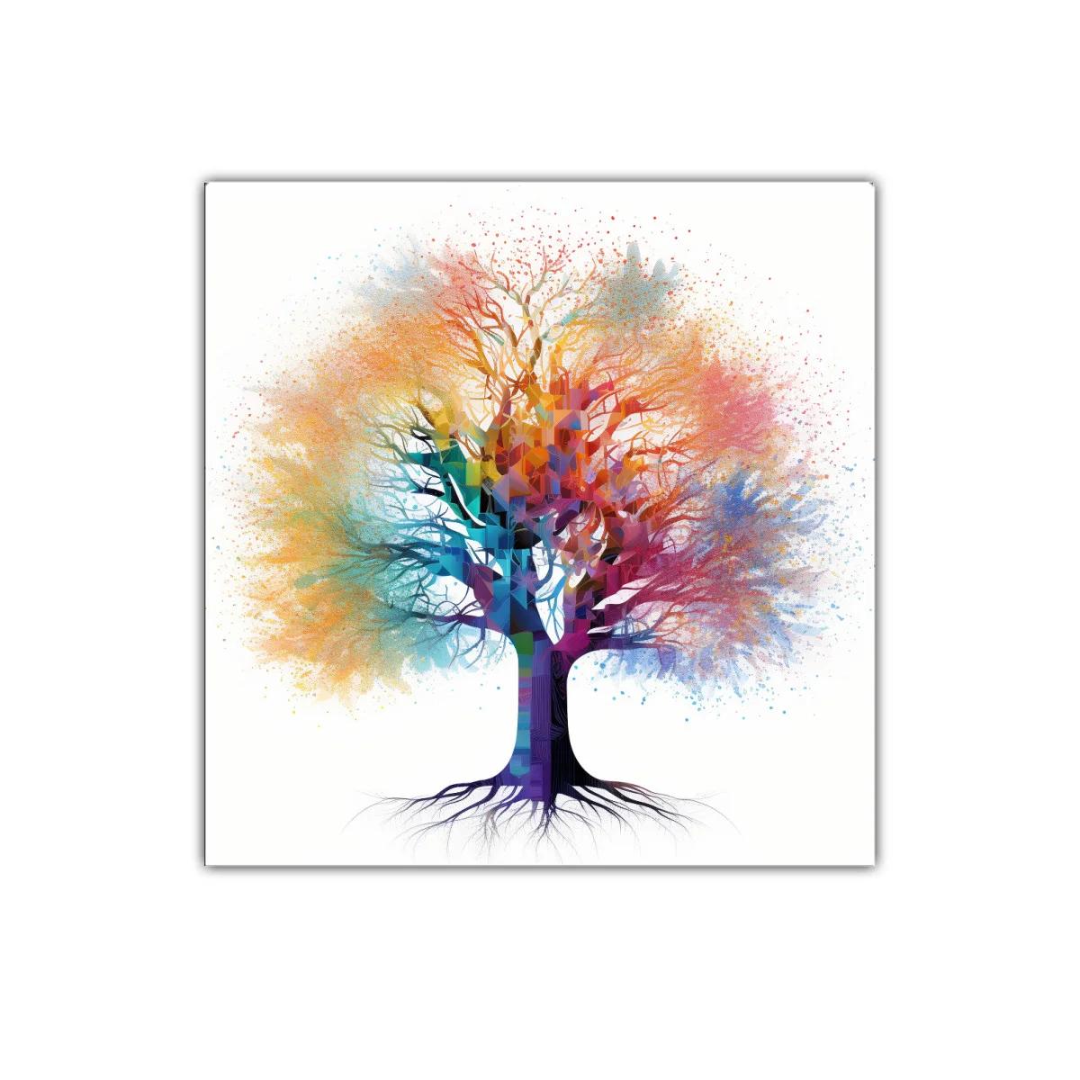 Árbol colorido con explosión de tonalidades vibrantes