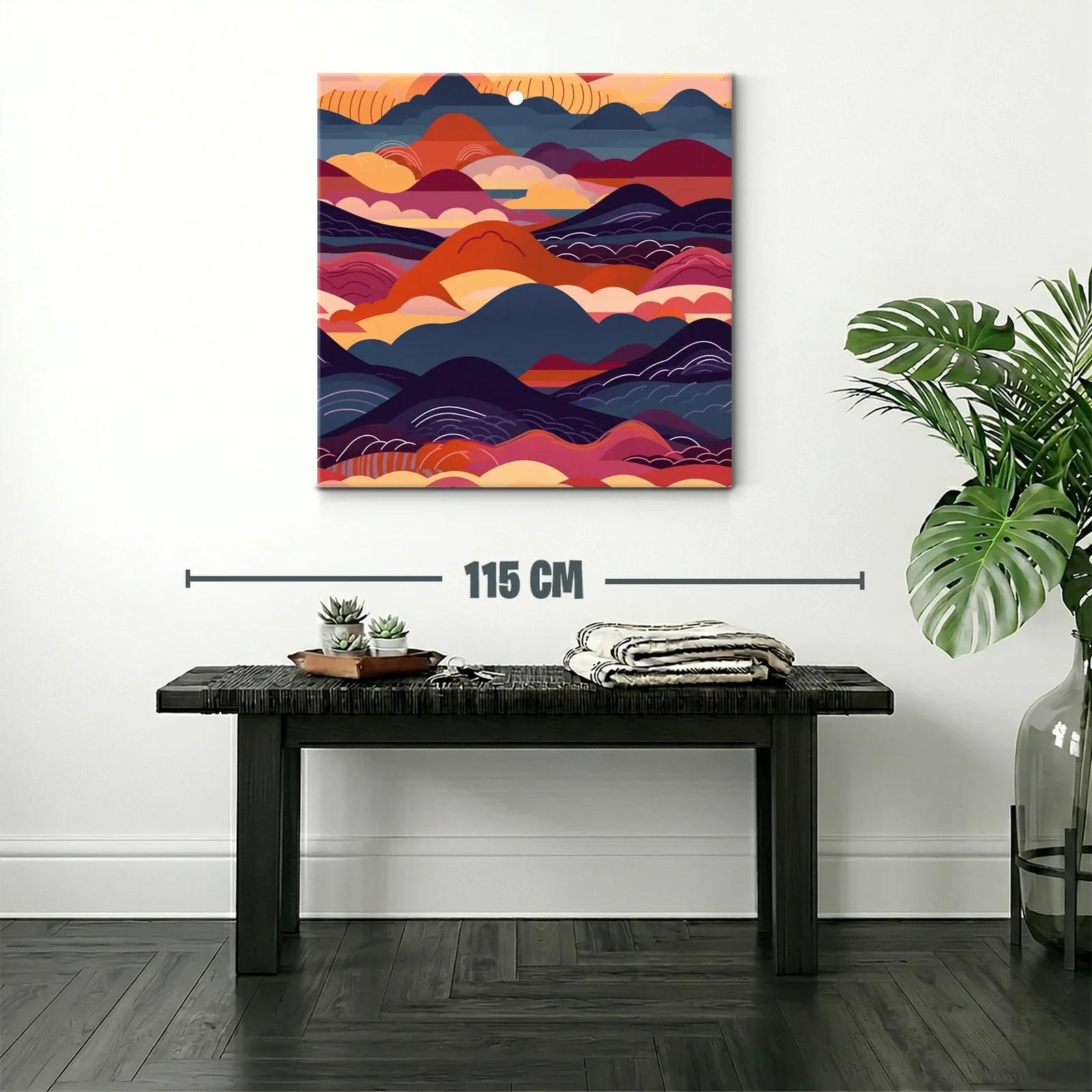 Cuadro abstracto con montañas y cielo en tonos cálidos — miniatura 2