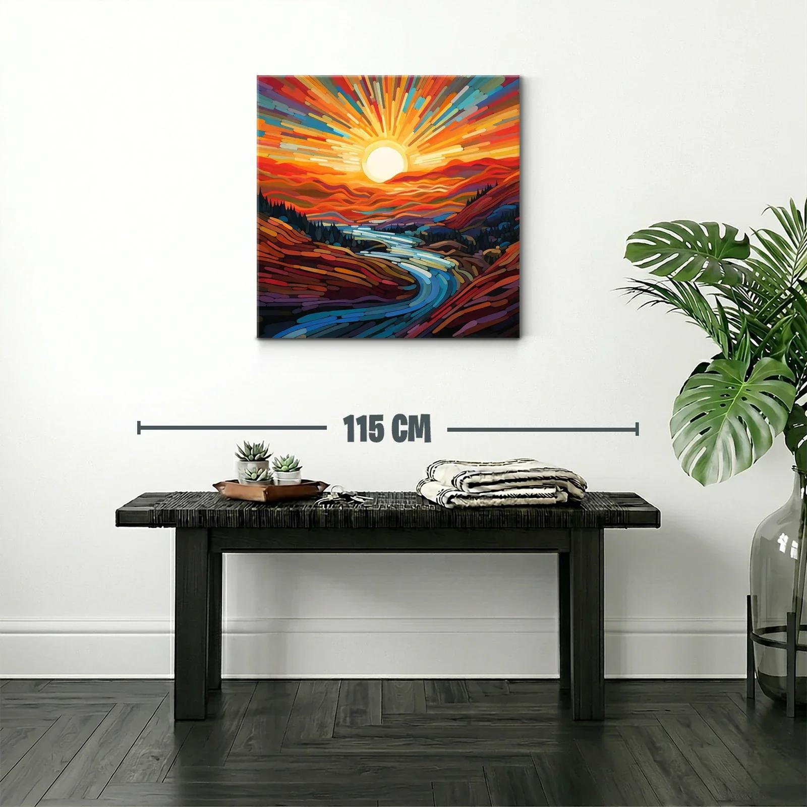 Paisaje vibrante con río y sol radiante al amanecer — miniatura 2