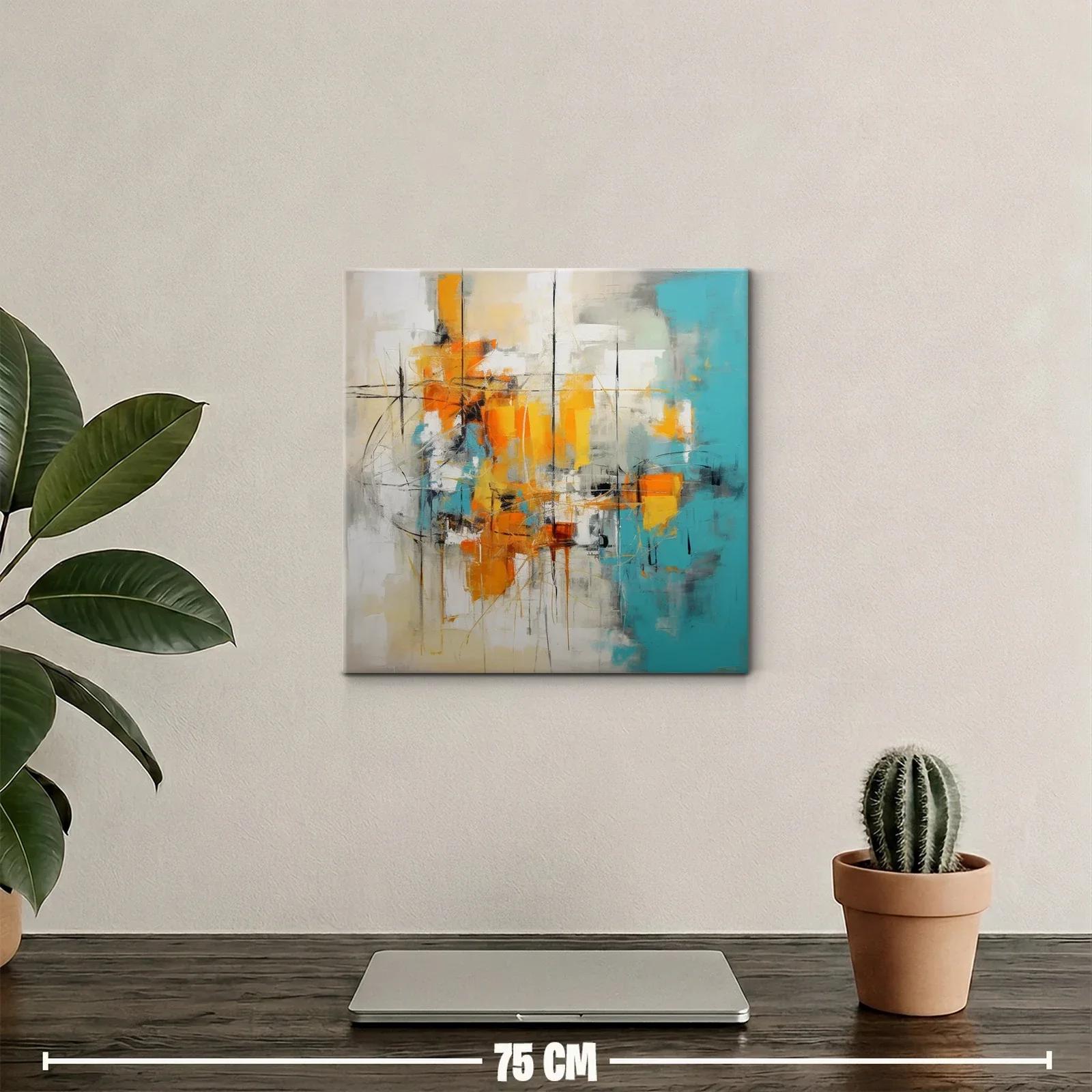 Cuadro abstracto con tonos naranjas y turquesas vibrantes — miniatura 2