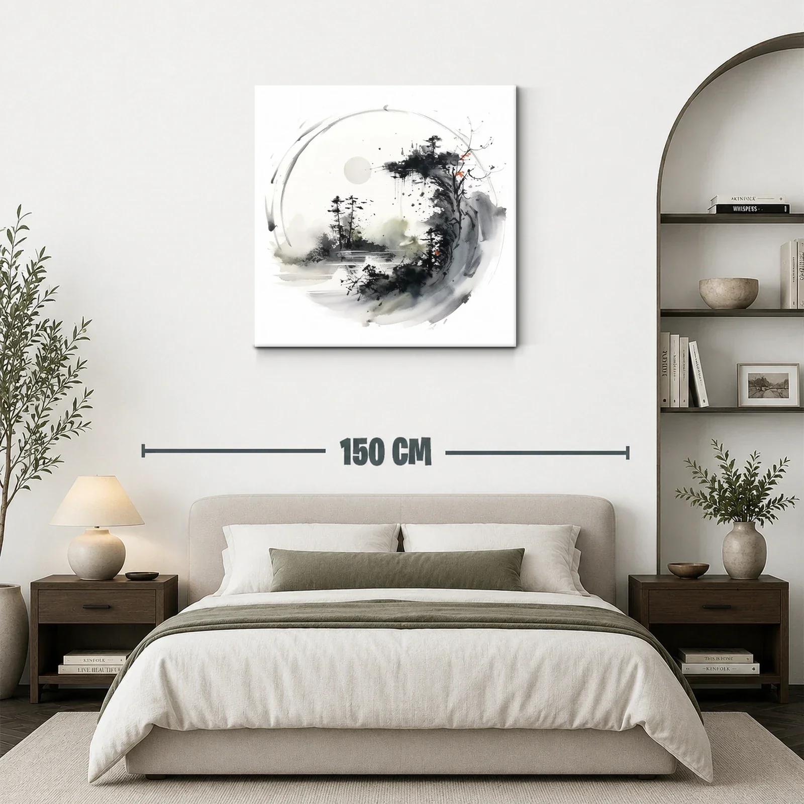 Paisaje abstracto con bosque y luna en tonos neutros — miniatura 3