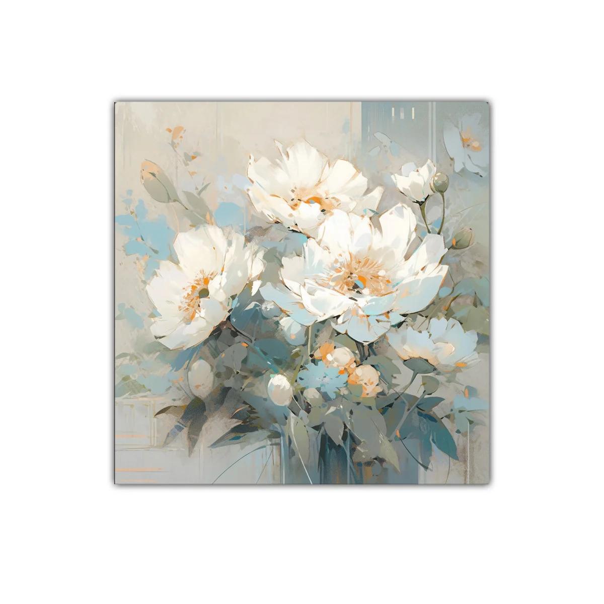Cuadro con flores blancas y tonos suaves azules y beige — imagen principal