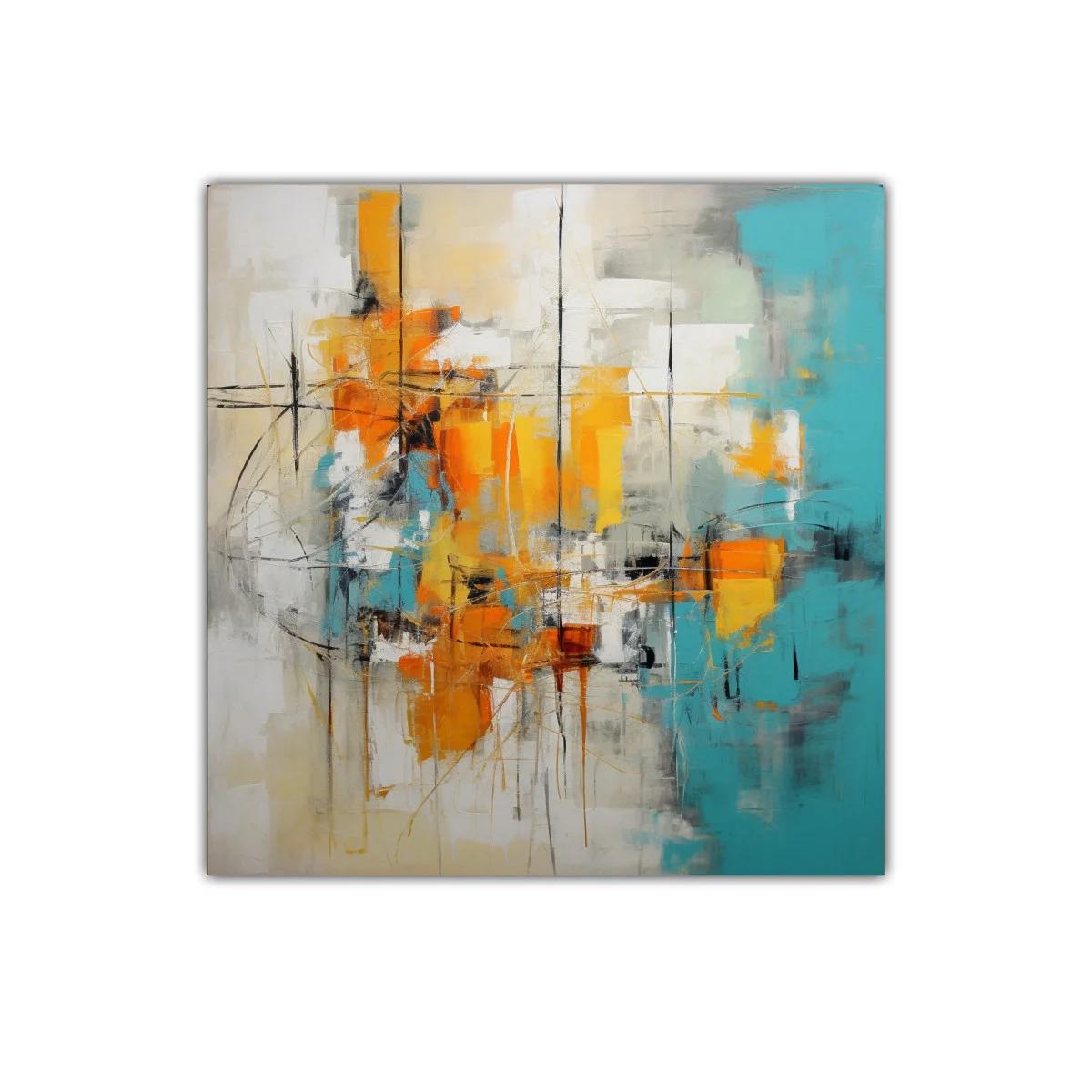 Cuadro abstracto con tonos naranjas y turquesas vibrantes — miniatura 1