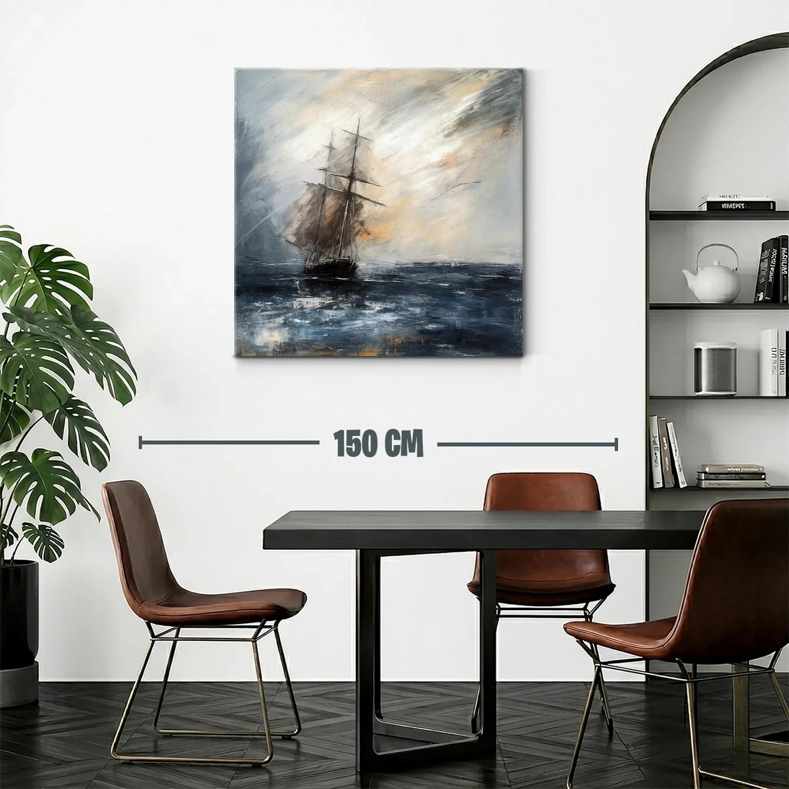 Velero en mar tempestuoso con cielo nublado y luz tenue — miniatura 2