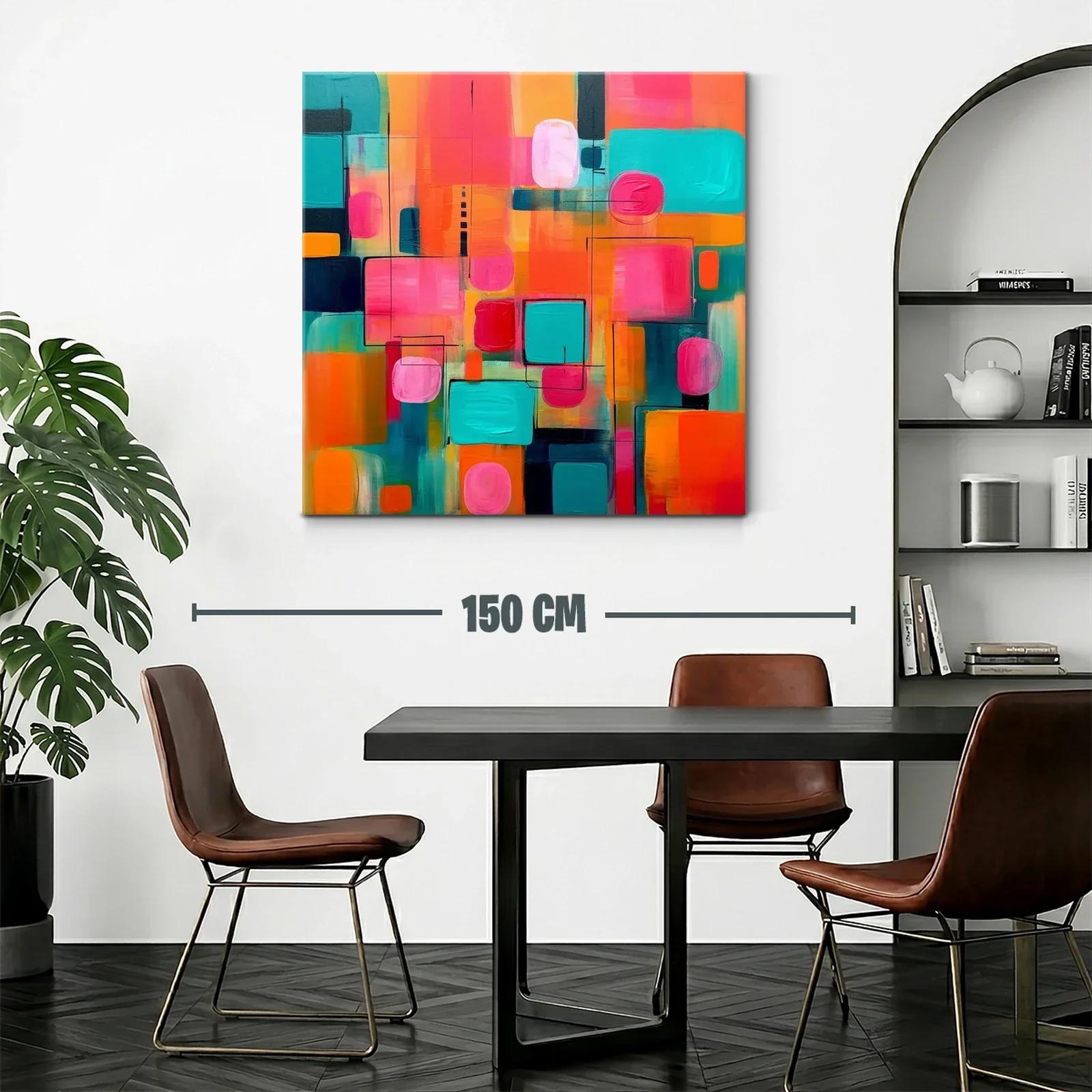 Cuadro abstracto vibrante tonos rosa turquesa y naranja — miniatura 2