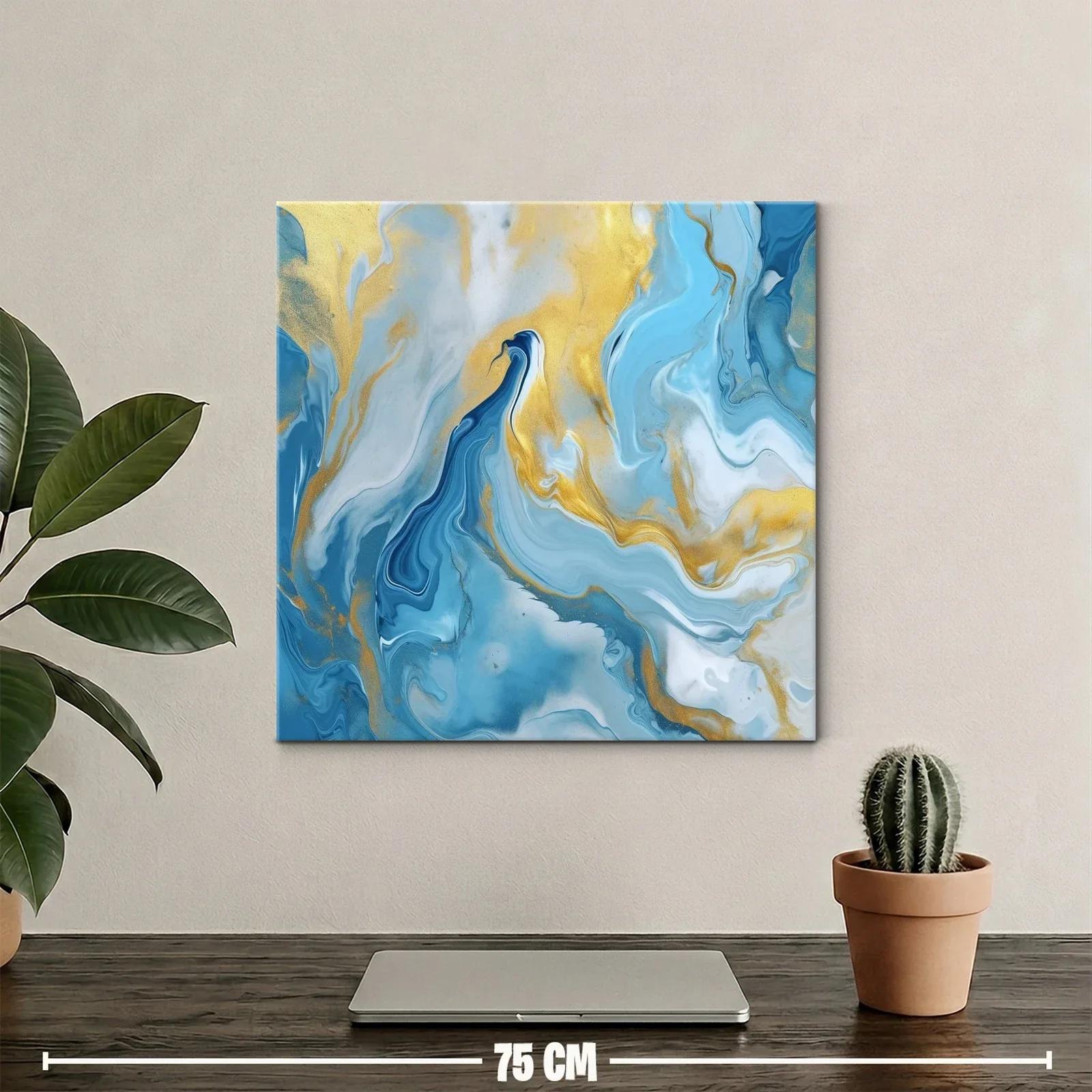 Cuadro abstracto con tonos azules y dorados vibrantes — miniatura 2