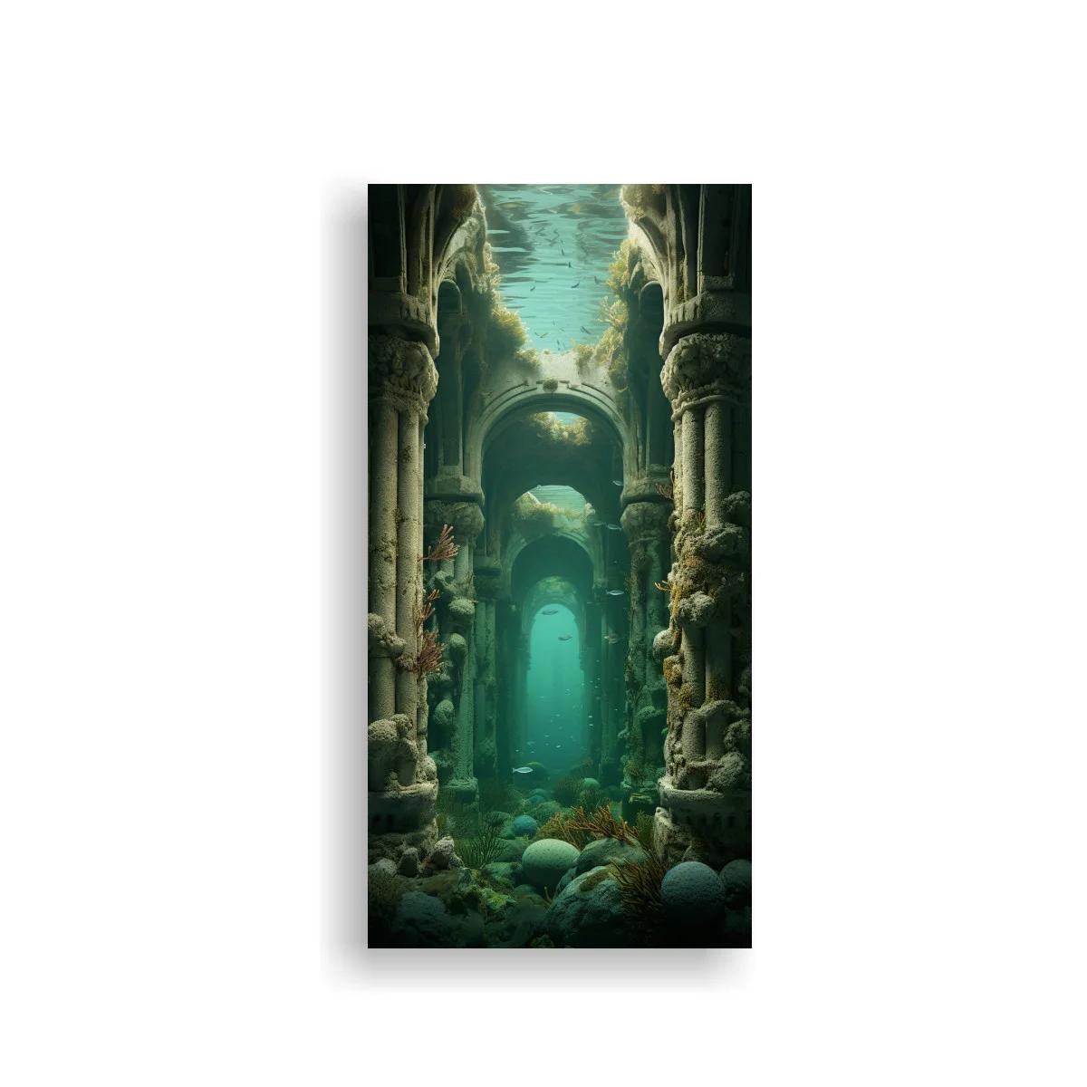 Cuadro ruinas submarinas con arcos de piedra y luz desde arriba