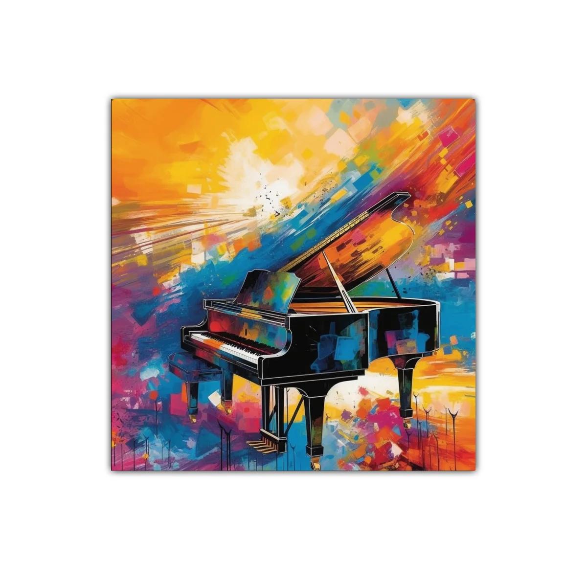 Cuadro decorativo con piano y explosión de color vibrante — imagen principal